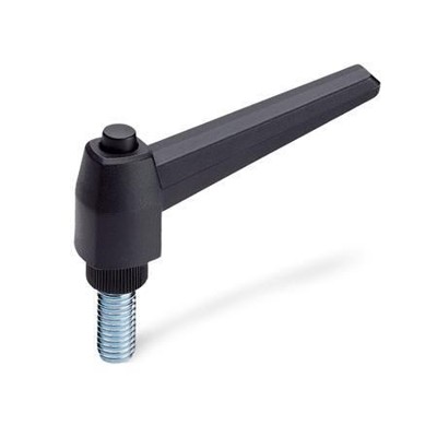 Ganter Norm® - 503-42-M6-30-SW Verstellbare Klemmhebel mit Ausrastknopf, Kunststoff, Gewindestift Stahl