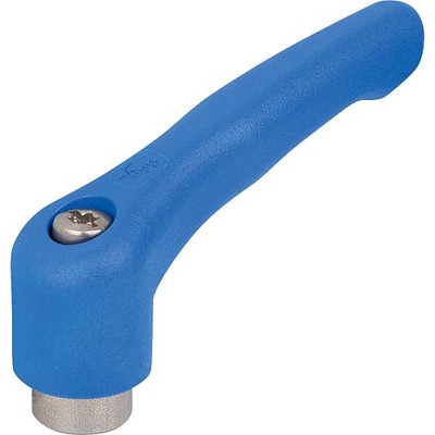 KIPP - KLEMMHEBEL GR.5, M12, HOCHLEISTUNGSTHERMOPLAST BLAU RAL5017, KOMP:EDELSTAHL BLANK