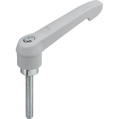 KIPP - KLEMMHEBEL GR.4 M12X55, KUNSTSTOFF GRAU RAL7035, KOMP:STAHL BLAU-PASSIVIERT