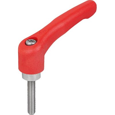 KIPP - KLEMMHEBEL GR.2 M10X20, HOCHLEISTUNGSTHERMOPLAST ROT RAL3020, KOMP:EDELSTAHL BLANK