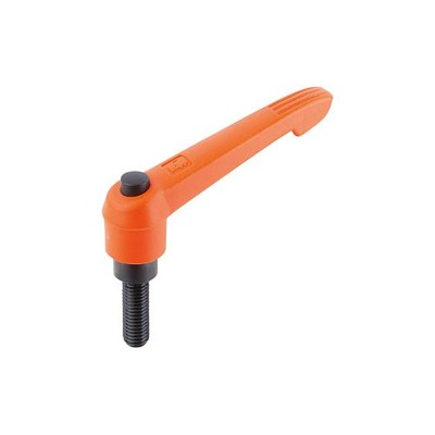 KIPP - KLEMMHEBEL MIT DRUCKKNOPF GR.5 M12X30, KUNSTSTOFF ORANGE RAL2004, KOMP:STAHL SCHWARZGRAU RAL7021