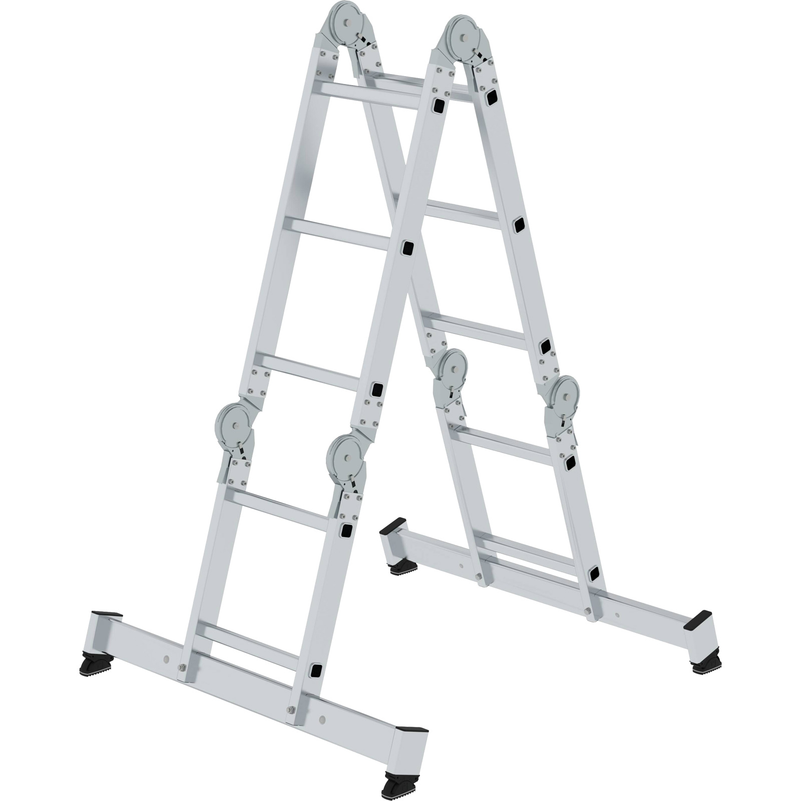Günzburger Steigtechnik Vielzweckleiter 4tlg. mit nivello-Traverse und Holzbelag 2 x 2 + 2 x 3 Sprossen - 031320