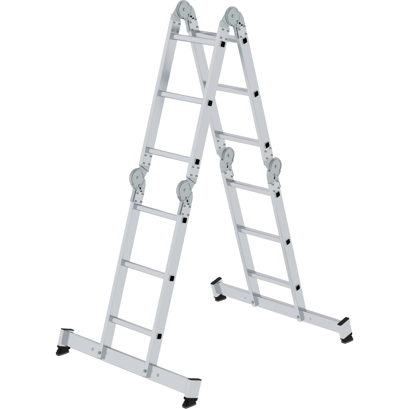 Günzburger Steigtechnik Vielzweckleiter 4tlg. mit nivello-Traverse und Holzbelag 4 x 3 Sprossen - 031322