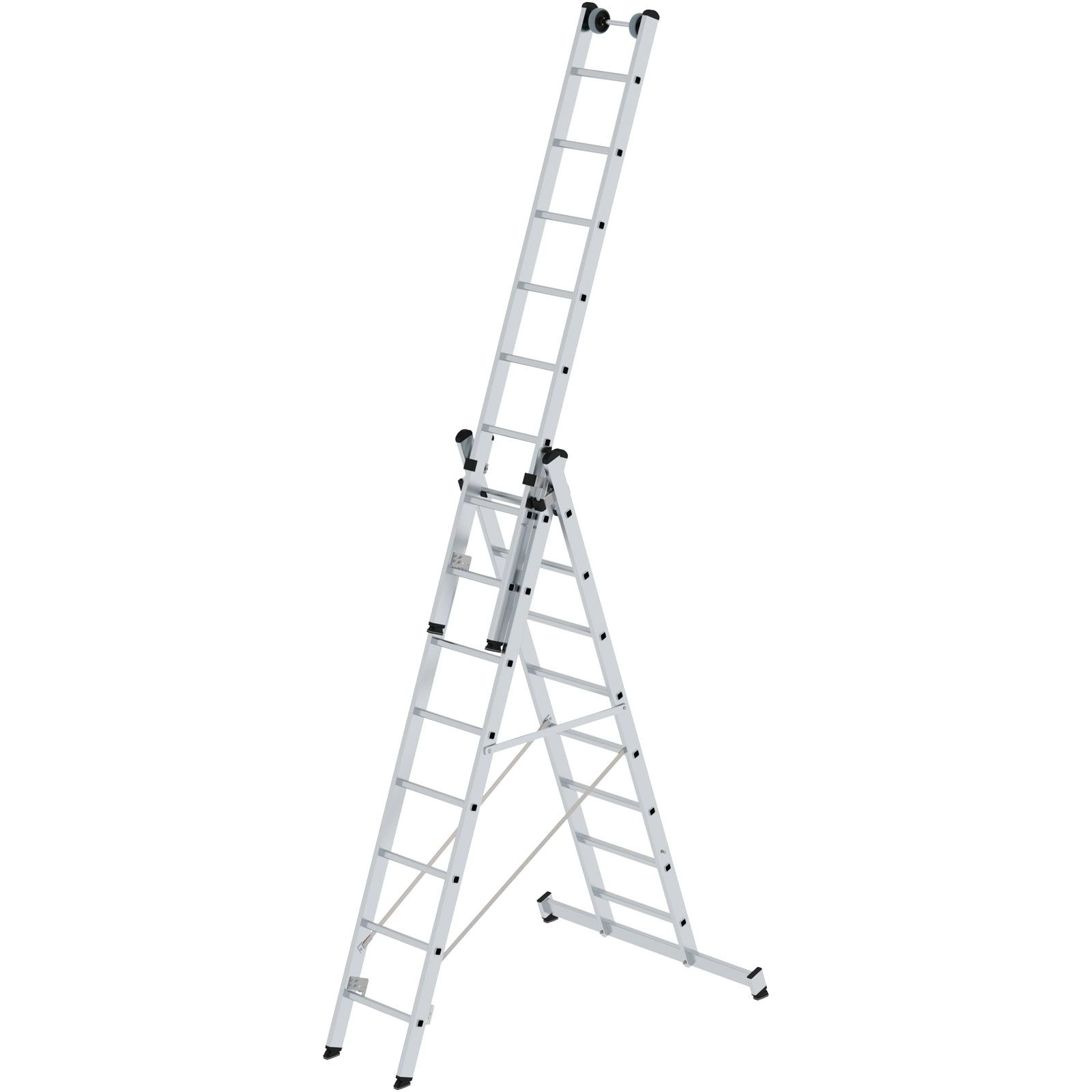 Günzburger Steigtechnik Mehrzweckleiter 3tlg. mit nivello-Traverse und Wandlaufrollen 3 x 8 Sprossen - 033308