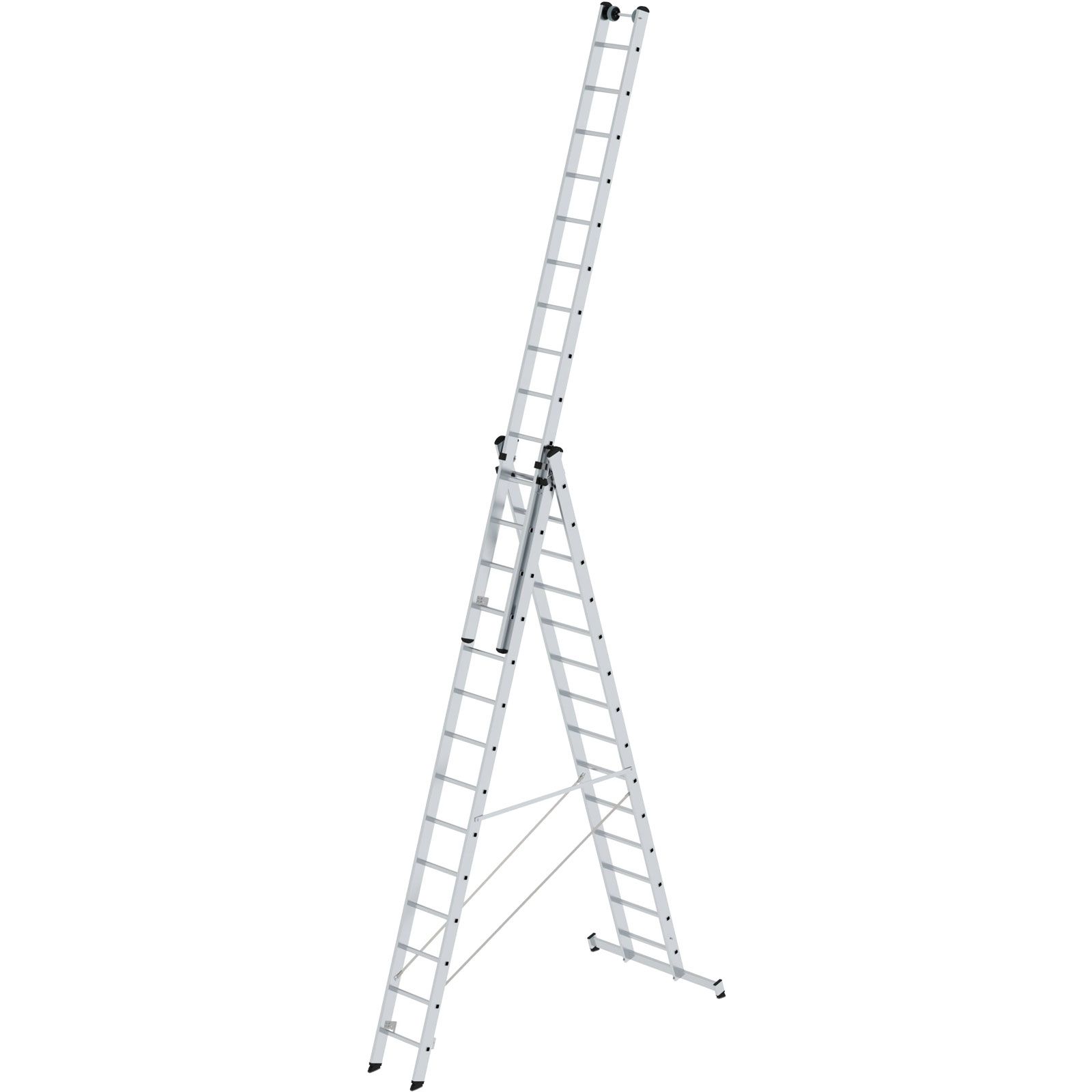 Günzburger Steigtechnik Mehrzweckleiter 3tlg. mit nivello-Traverse und Wandlaufrollen 3 x 14 Sprossen - 033314