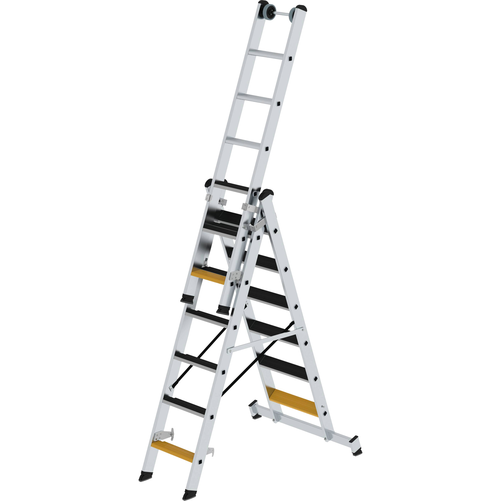 Günzburger Steigtechnik Stufen-Mehrzweckleiter 3tlg. mit nivello-Traverse und clip-step R13 3 x 6 Stufen - 033319