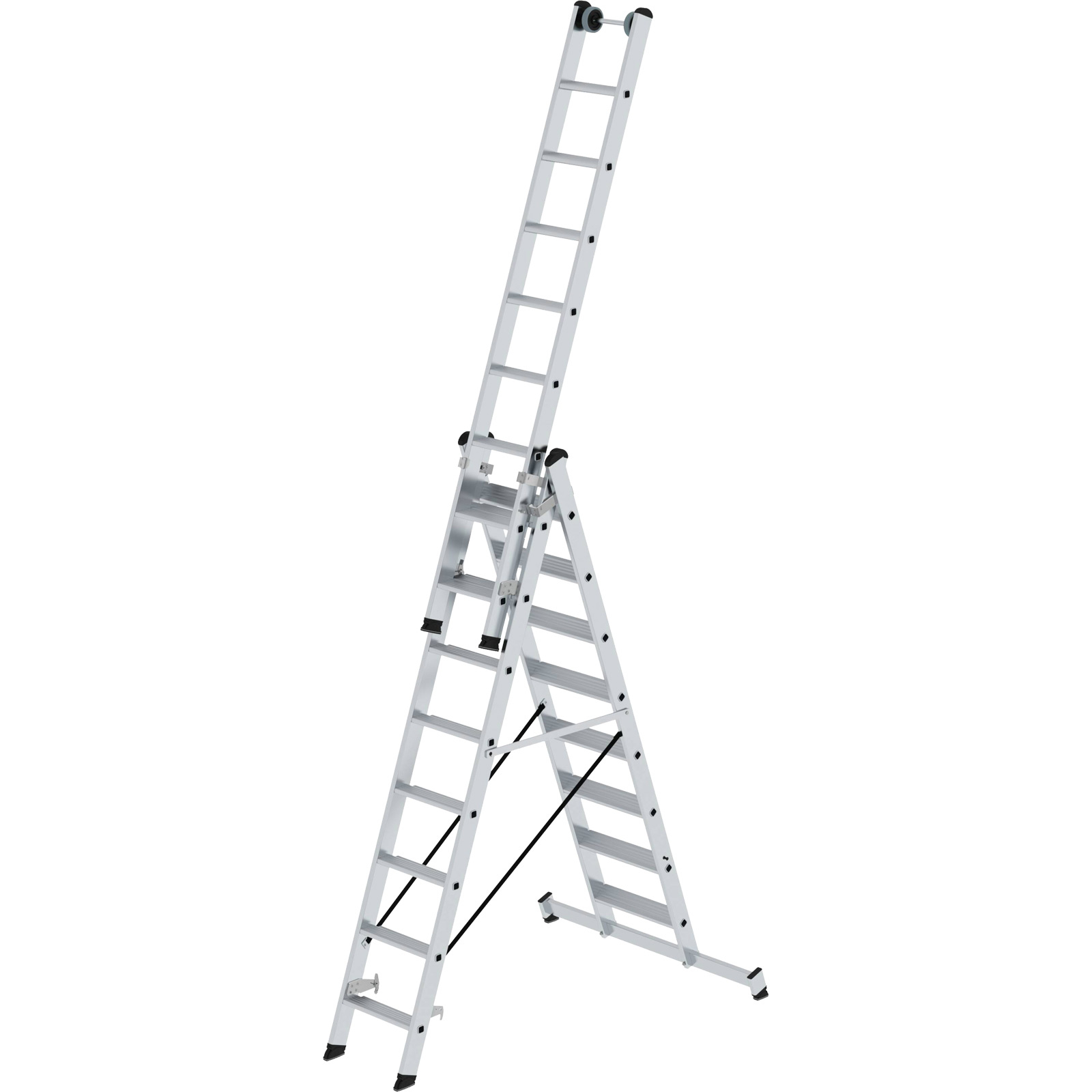 Günzburger Steigtechnik Stufen-Mehrzweckleiter 3tlg. mit nivello-Traverse 3 x 8 Stufen - 033324