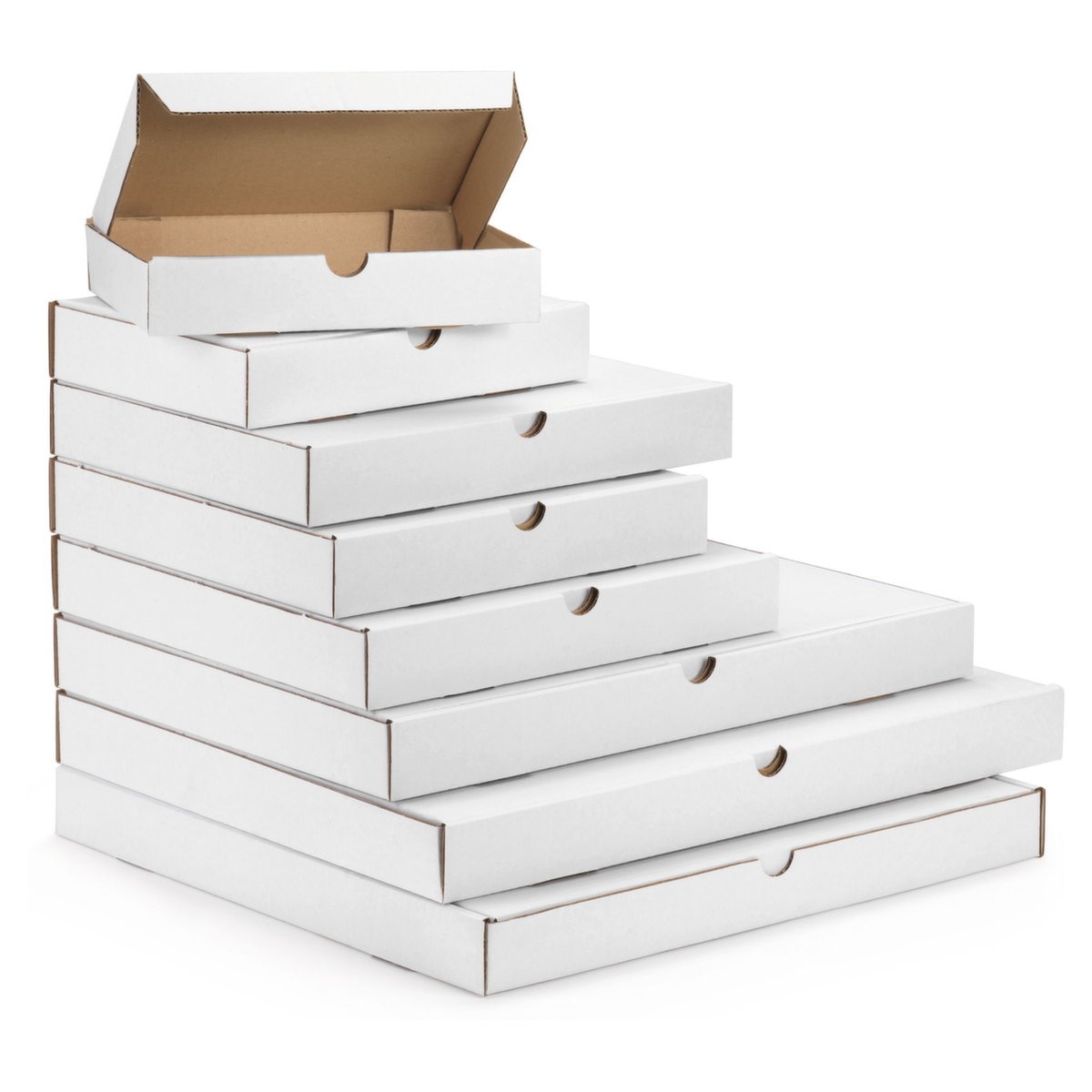 Flacher Versandkarton in weiß, 1-wellig, 650 x 450 x 40 mm